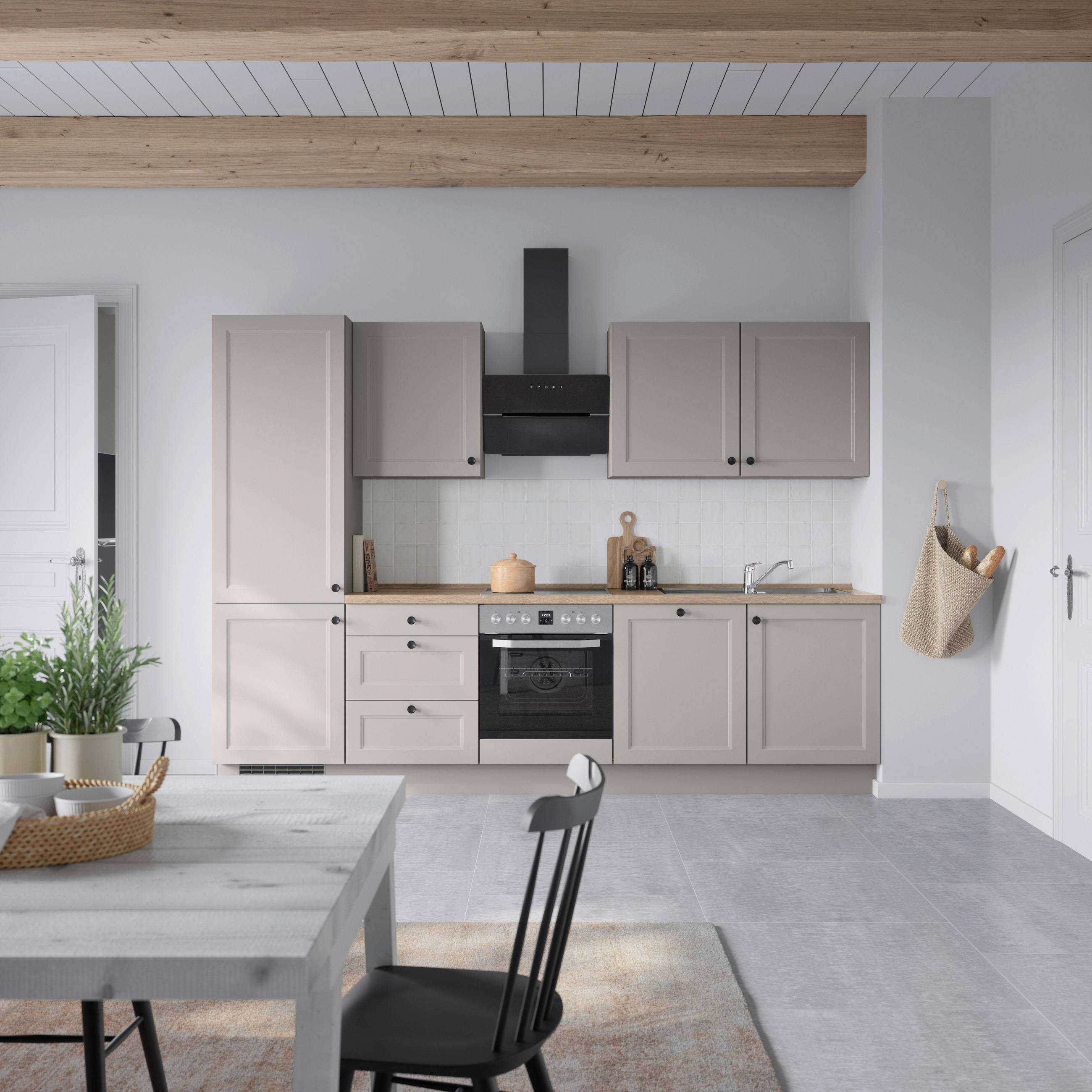 KÜCHENBLOCK 300 cm   in Grau, Eiche dunkel  - Eiche dunkel/Schwarz, MODERN, Holzwerkstoff/Metall (300cm) - Nobilia