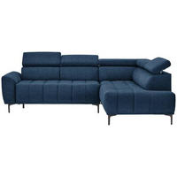 ECKSOFA in Velours Dunkelblau  - Schwarz/Dunkelblau, Design, Textil/Metall (261/191cm) - Stylife
