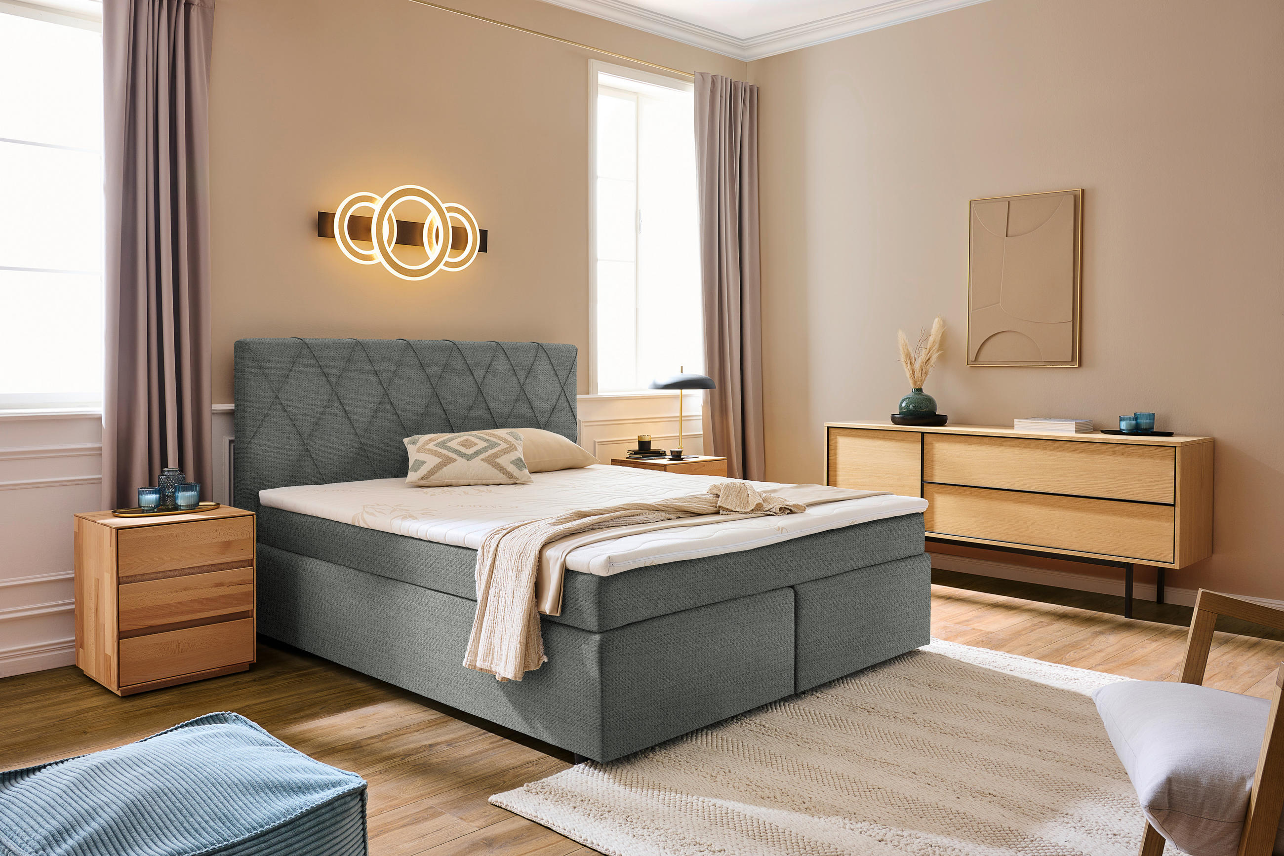 BOXSPRINGBETT 180/200 cm  in Grau  - Schwarz/Grau, Design, Kunststoff/Textil (180/200cm) - Xora