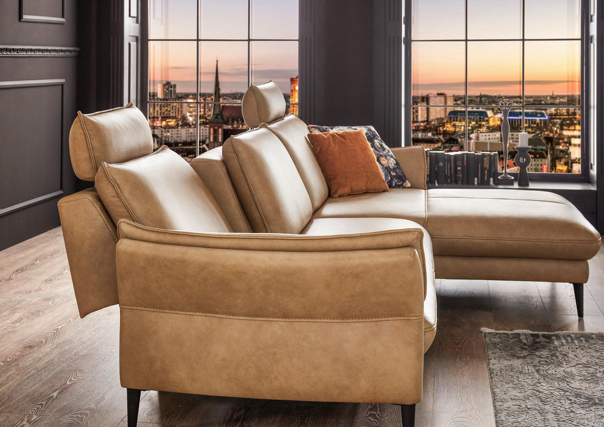 ECKSOFA Dunkelgelb Echtleder  - Dunkelgelb/Schwarz, Design, Leder/Metall (172/334cm) - Hukla