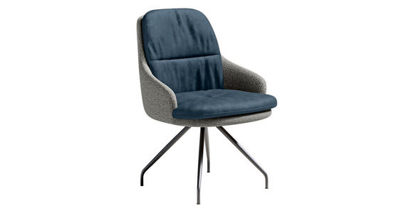 ARMLEHNSTUHL  Beinauswahl, Sitzfläche 360° drehbar, Stoff-/Lederauswahl Velours  Dunkelblau, Graublau  - Graublau/Schwarz, Design, Textil/Metall (60/86/66cm) - Dieter Knoll