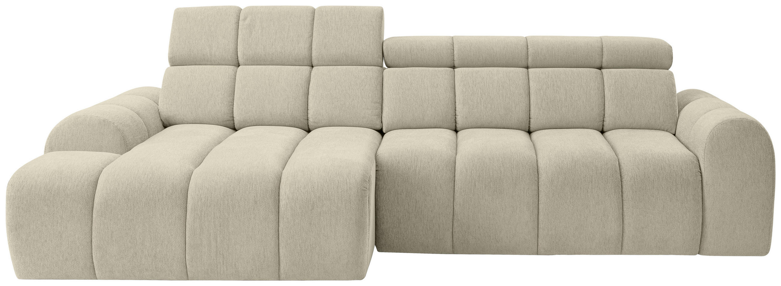 ECKSOFA Beige Chenille Bettkasten, Rücken echt, Relaxfunktion, Kopfteilverstellung  - Beige/Schwarz, Design, Kunststoff/Textil (152/290cm) - Stylife