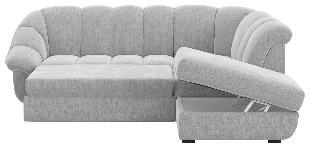 ECKSOFA Hellgrau Chenille Bettkasten, Schlaffunktion, Rücken echt  - Hellgrau/Schwarz, KONVENTIONELL, Kunststoff/Textil (260/222cm) - Welnova