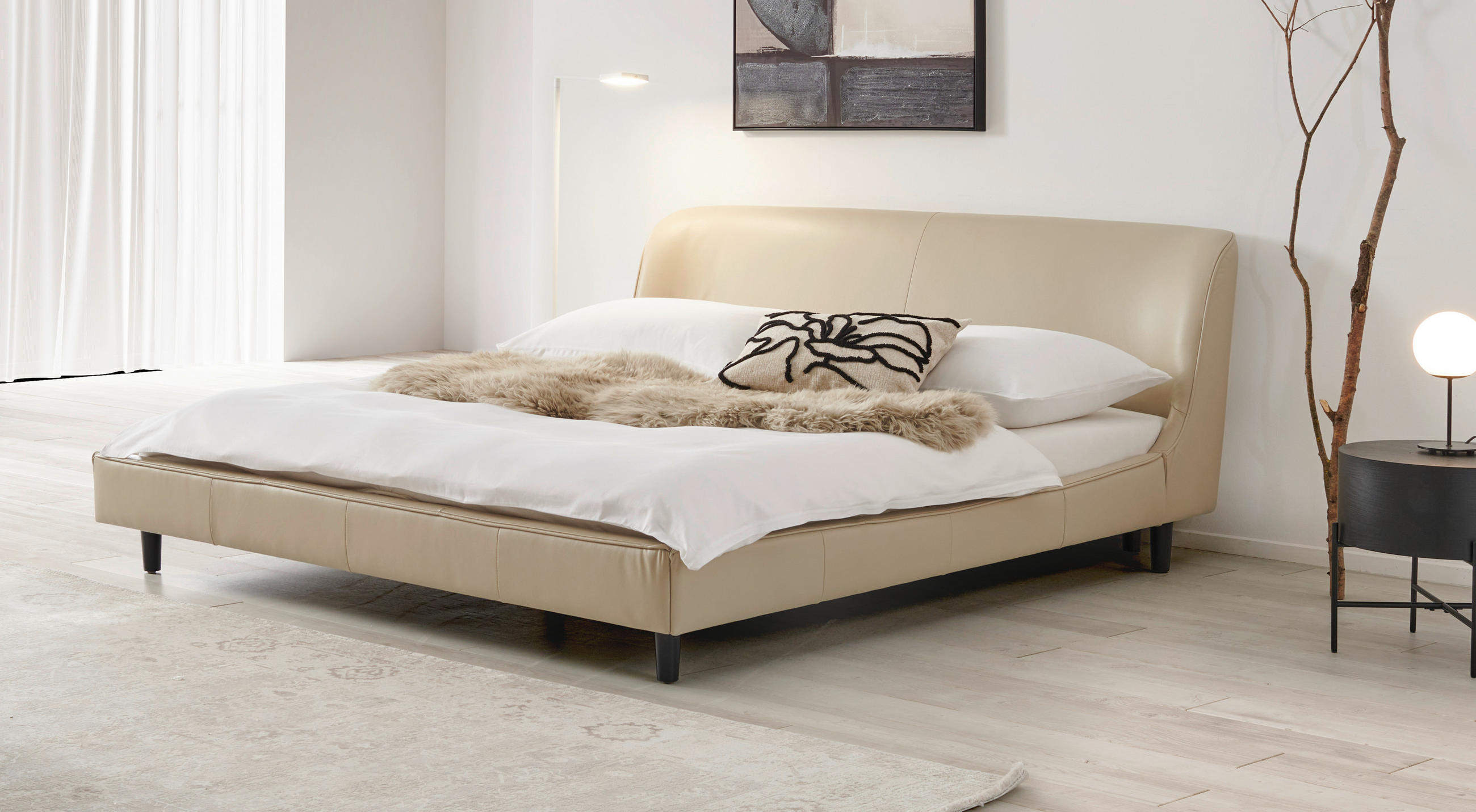 POLSTERBETT Lattenrost Beige 180/200 cm  - Beige/Schwarz, MODERN, Leder/Holz (180/200cm) - Livetastic