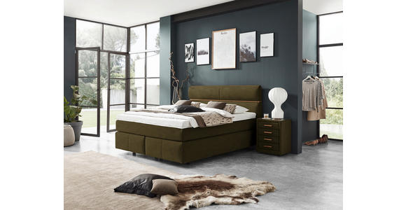 BOXSPRINGBETT 180/200 cm in Eichefarben, Olivgrün - Eichefarben/Schwarz, KONVENTIONELL, Holz/Kunststoff (180/200cm) - Dieter Knoll