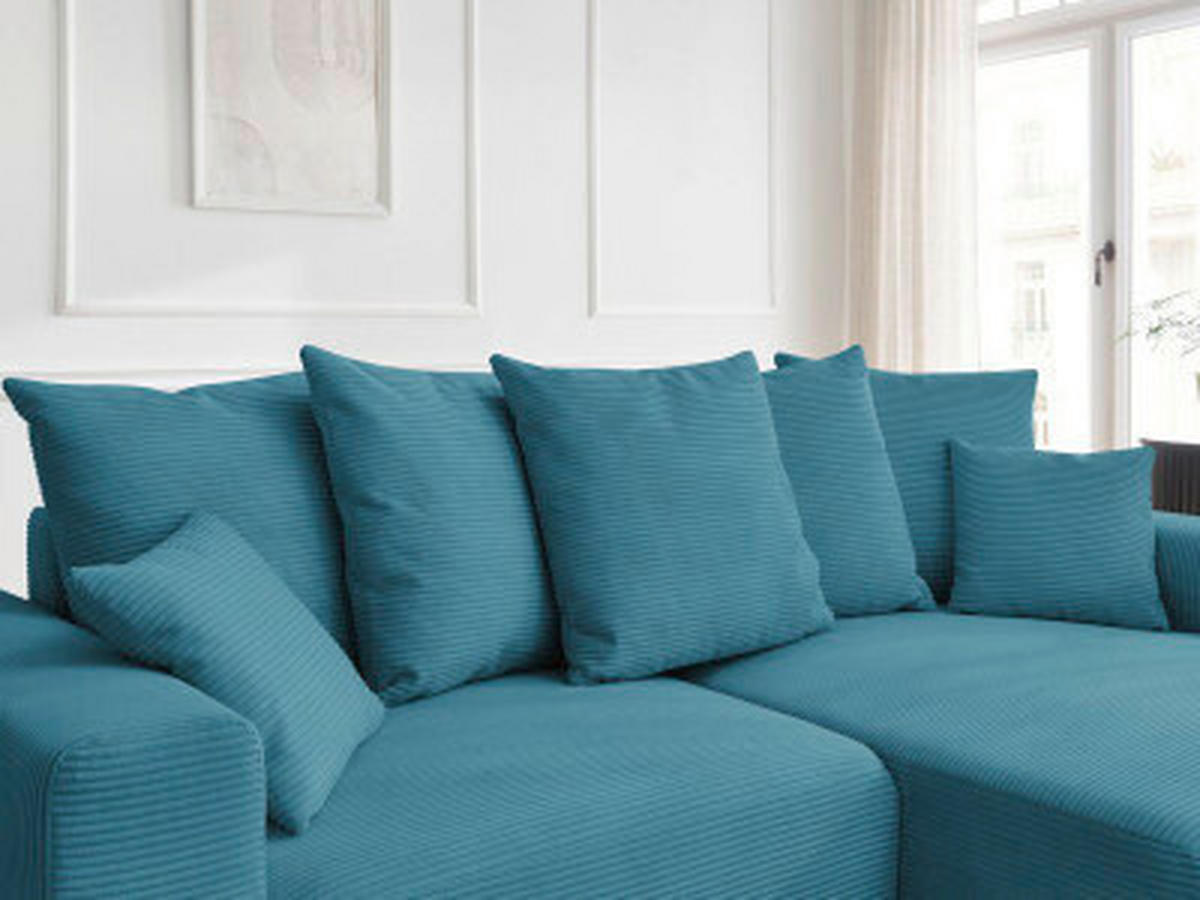 ECKSOFA Ottomane rechts  ATILLA Hellblau Cord  - Schwarz/Hellblau, MODERN, Kunststoff/Textil (244/149cm)