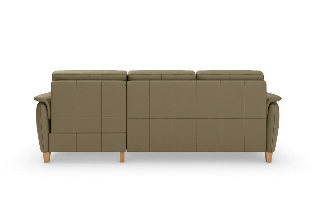 ROHOVÁ SEDAČKA, koža, olivovozelená - olivovozelená/farba duba, Basics, koža/drevo (244/163cm) - Sit & More
