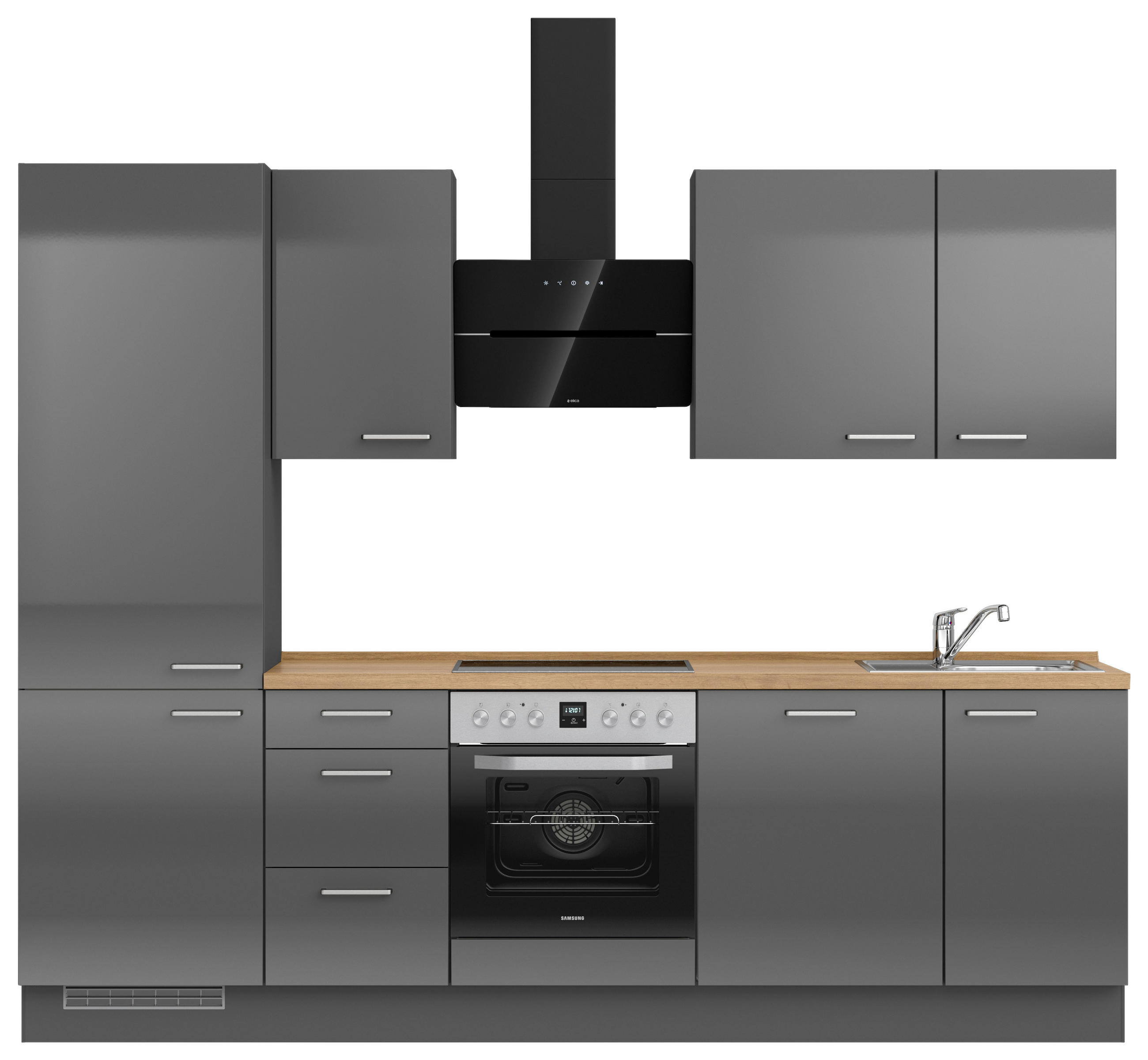 KÜCHENLEERBLOCK 270 cm   in Eichefarben, Schieferfarben  - Schieferfarben/Edelstahlfarben, MODERN, Holzwerkstoff/Metall (270cm) - Nobilia