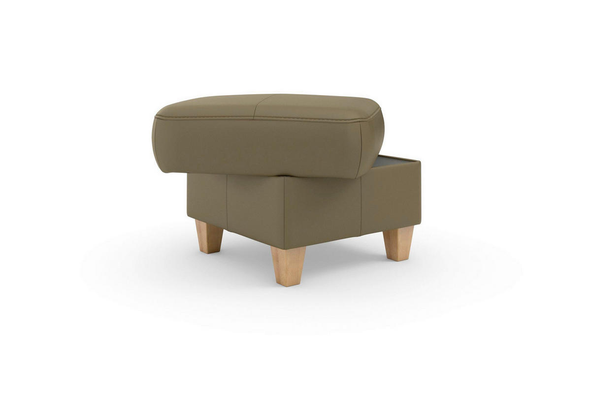 TABURETKA, koža, 58/48/58 cm - olivovozelená/farba duba, Basics, koža/drevo (58/48/58cm) - Sit & More