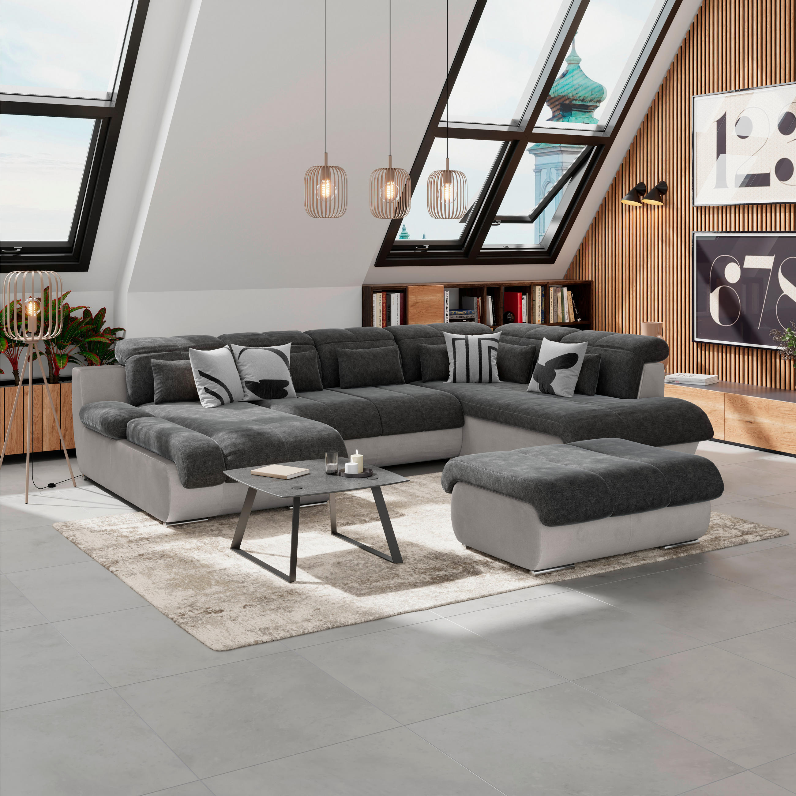 WOHNLANDSCHAFT in Webstoff Anthrazit, Grau  - Chromfarben/Anthrazit, Modern, Textil/Metall (184/345/228cm) - MID.YOU