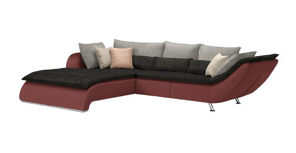 WOHNLANDSCHAFT in Textil Altrosa, Dunkelgrau, Hellgrau - Chromfarben/Dunkelgrau, Design, Textil/Metall (220/300cm) - Hom`in