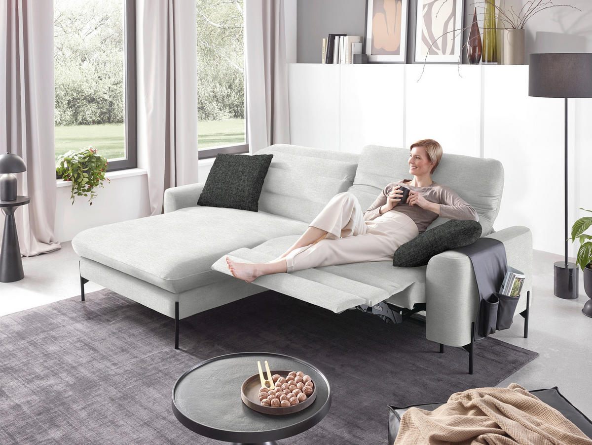 ECKSOFA in Flachgewebe Ecru  191/252 cm  - Ecru/Schwarz, Design, Textil/Metall (191/252cm) - Dieter Knoll