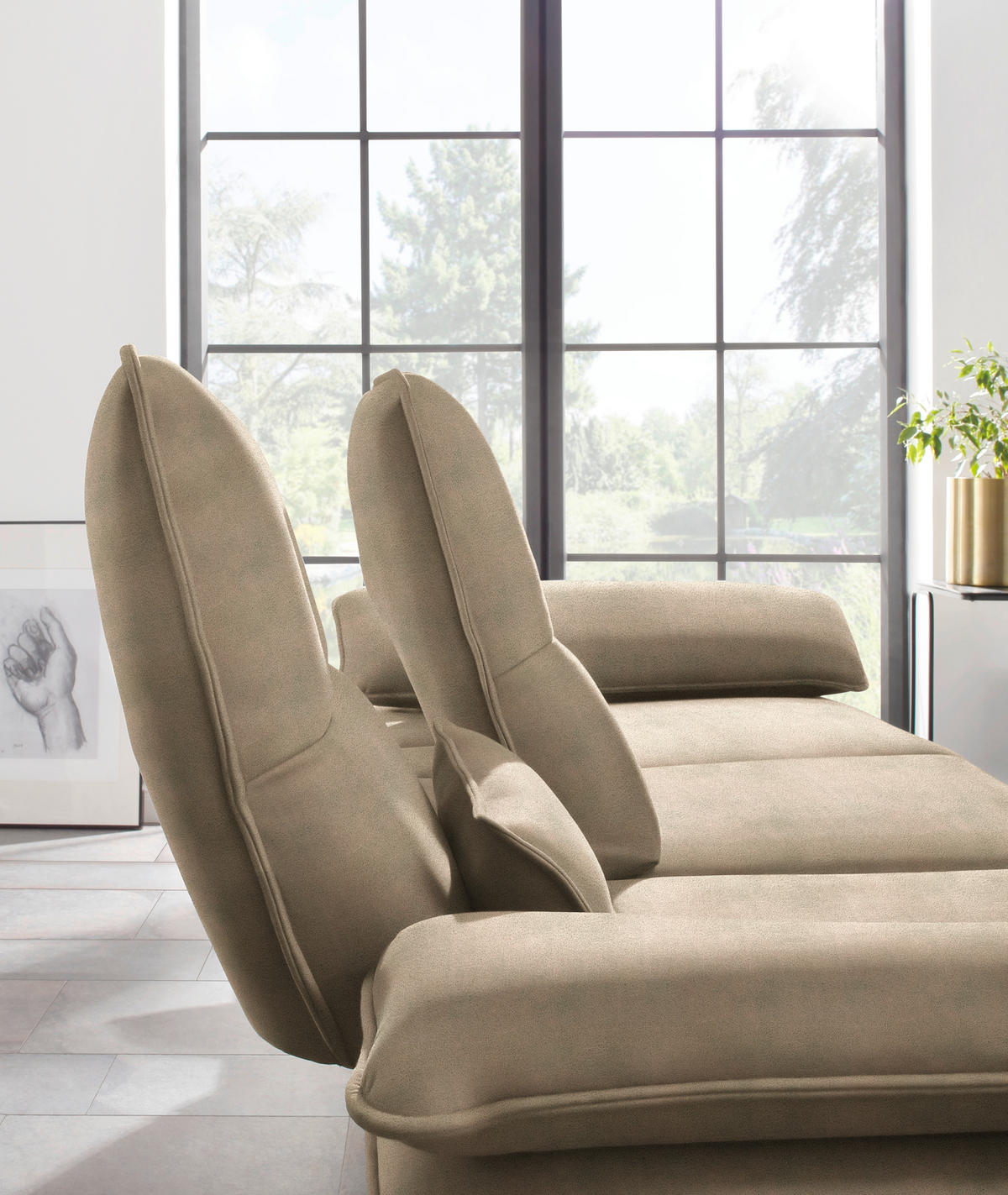 ECKSOFA in Mikrofaser Taupe  164/291 cm  - Taupe/Schwarz, Design, Textil/Metall (164/291cm) - Chilliano