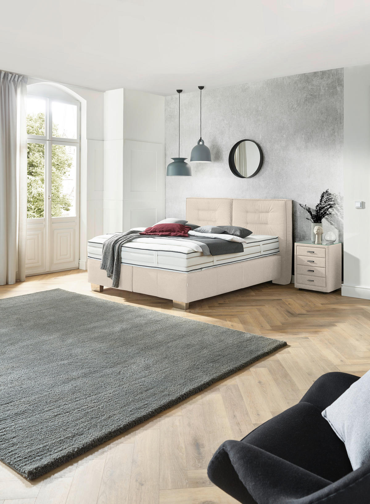 BOXSPRINGBETT 180/200 cm  in Beige  - Chromfarben/Beige, Konventionell, Textil (180/200cm) - Dieter Knoll