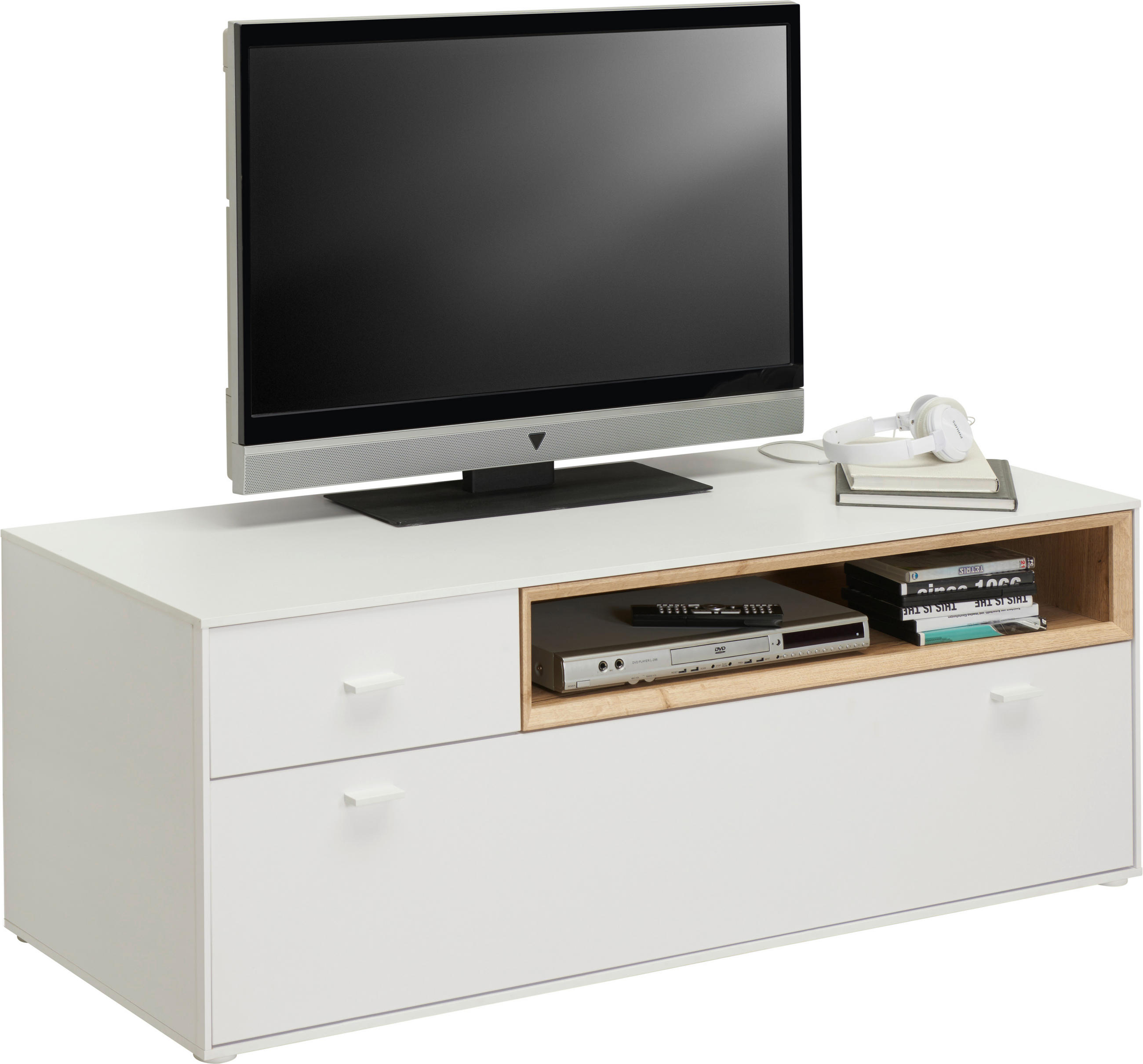 TV DIEL, biela, farba duba, 130/48/50 cm - biela/farba duba, Design, kompozitné drevo/plast (130/48/50cm) - Hom`in