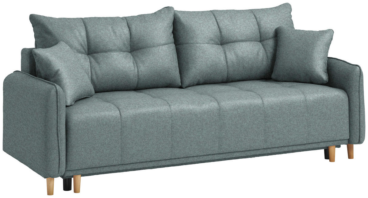 SCHLAFSOFA  in Chenille Mintgrau  - Mintgrau/Buchefarben, Design, Holz/Textil (217/97/101cm) - Carryhome