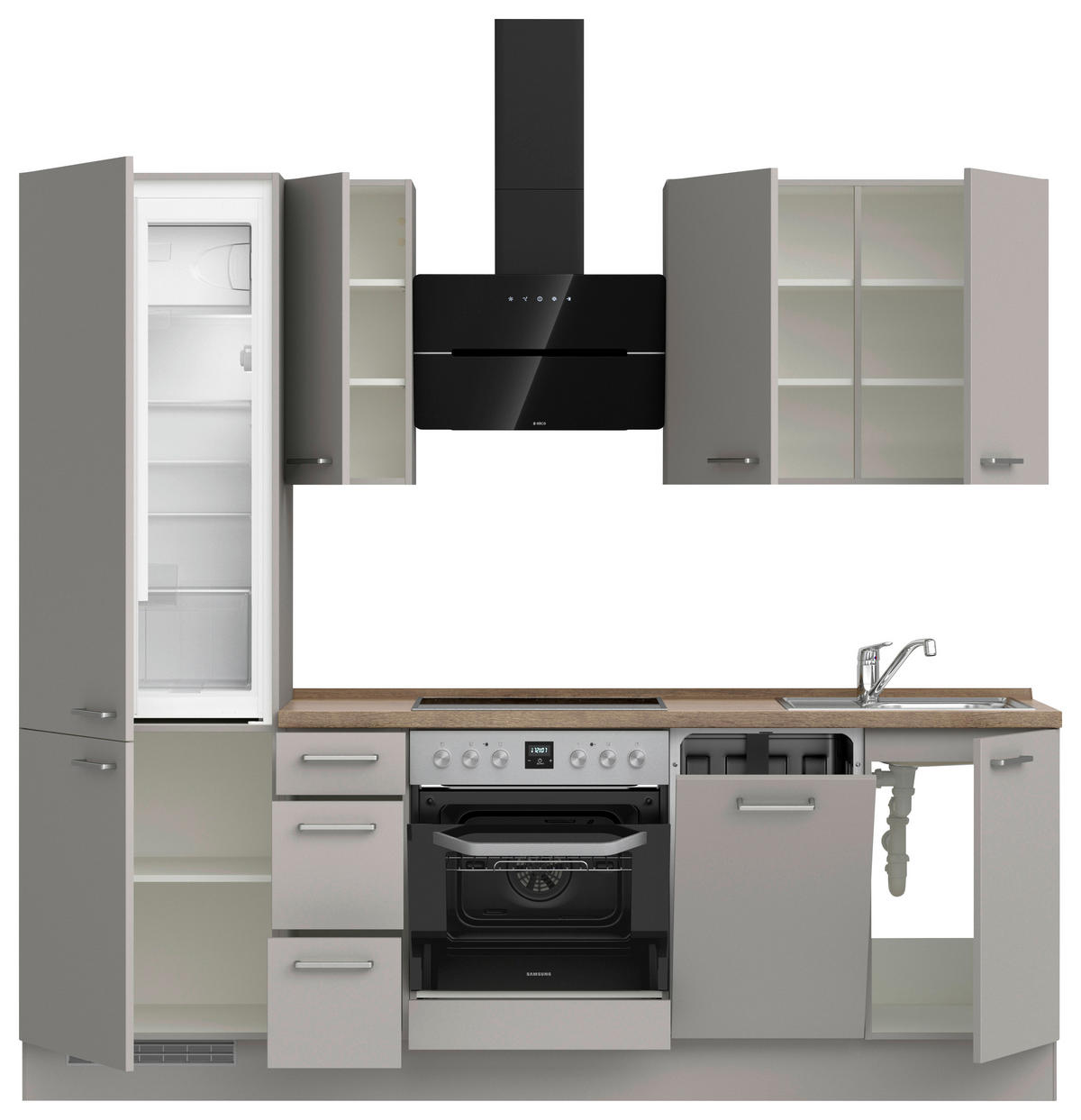 KÜCHENLEERBLOCK 240 cm   in Grau, Eiche dunkel  - Eiche dunkel/Edelstahlfarben, MODERN, Holzwerkstoff/Metall (240cm) - Nobilia