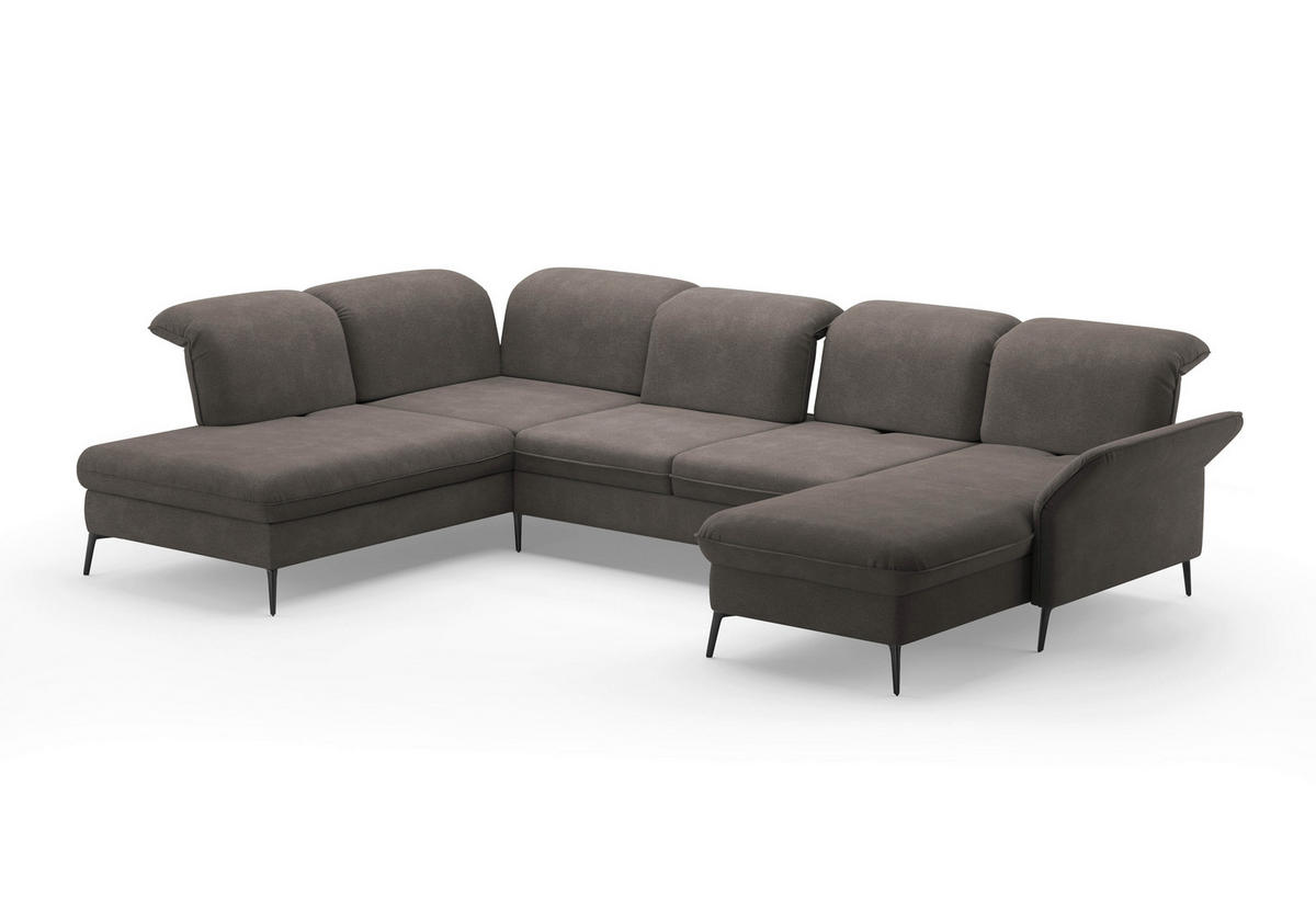 WOHNLANDSCHAFT in Flachgewebe Graphitfarben  - Schwarz/Graphitfarben, KONVENTIONELL, Textil/Metall (231/359/198cm) - Sit & More