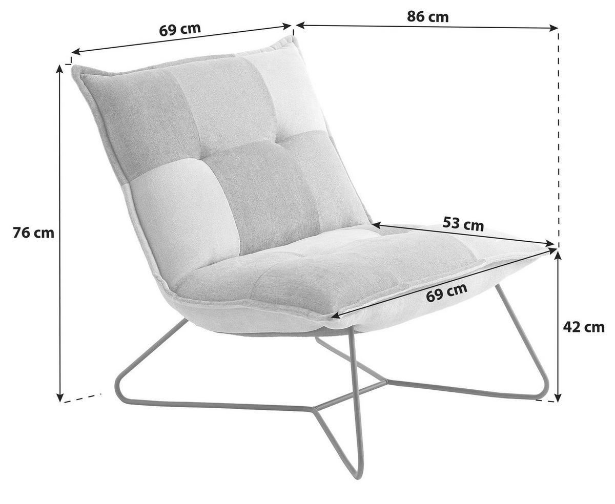 FOTELJA metal, tekstil  plava, srebrne boje, tamno siva   - srebrne boje/tamno siva, Basics, metal/tekstil (69/76/86cm) - MID.YOU
