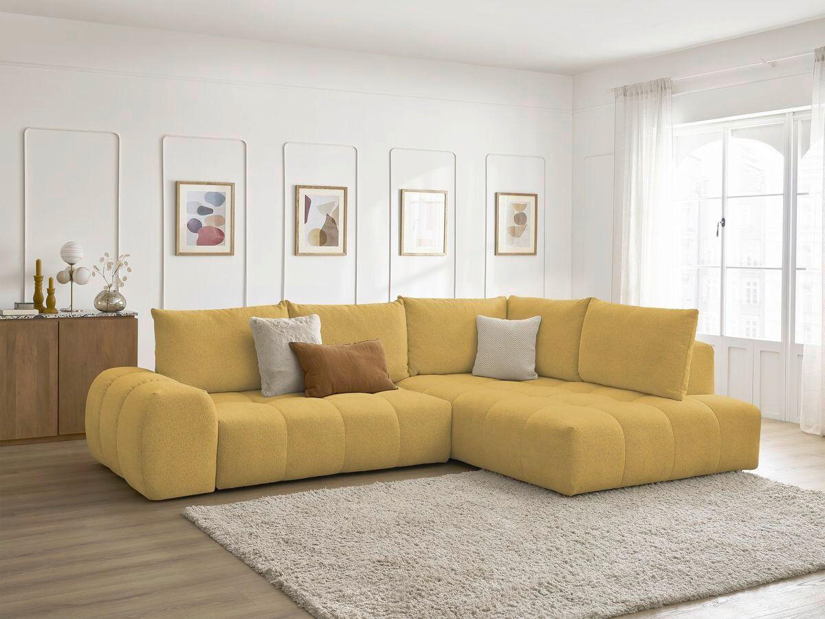 ECKSCHLAFSOFA EVEREST  mit Rücken echt, Armteil links, Armteil rechts Flachgewebe Gelb  - Gelb/Schwarz, MODERN, Kunststoff/Textil (320/212cm)