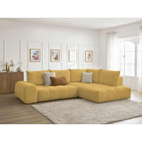 ECKSCHLAFSOFA EVEREST  mit Rücken echt, Armteil links, Armteil rechts Flachgewebe Gelb  - Gelb/Schwarz, MODERN, Kunststoff/Textil (320/212cm)