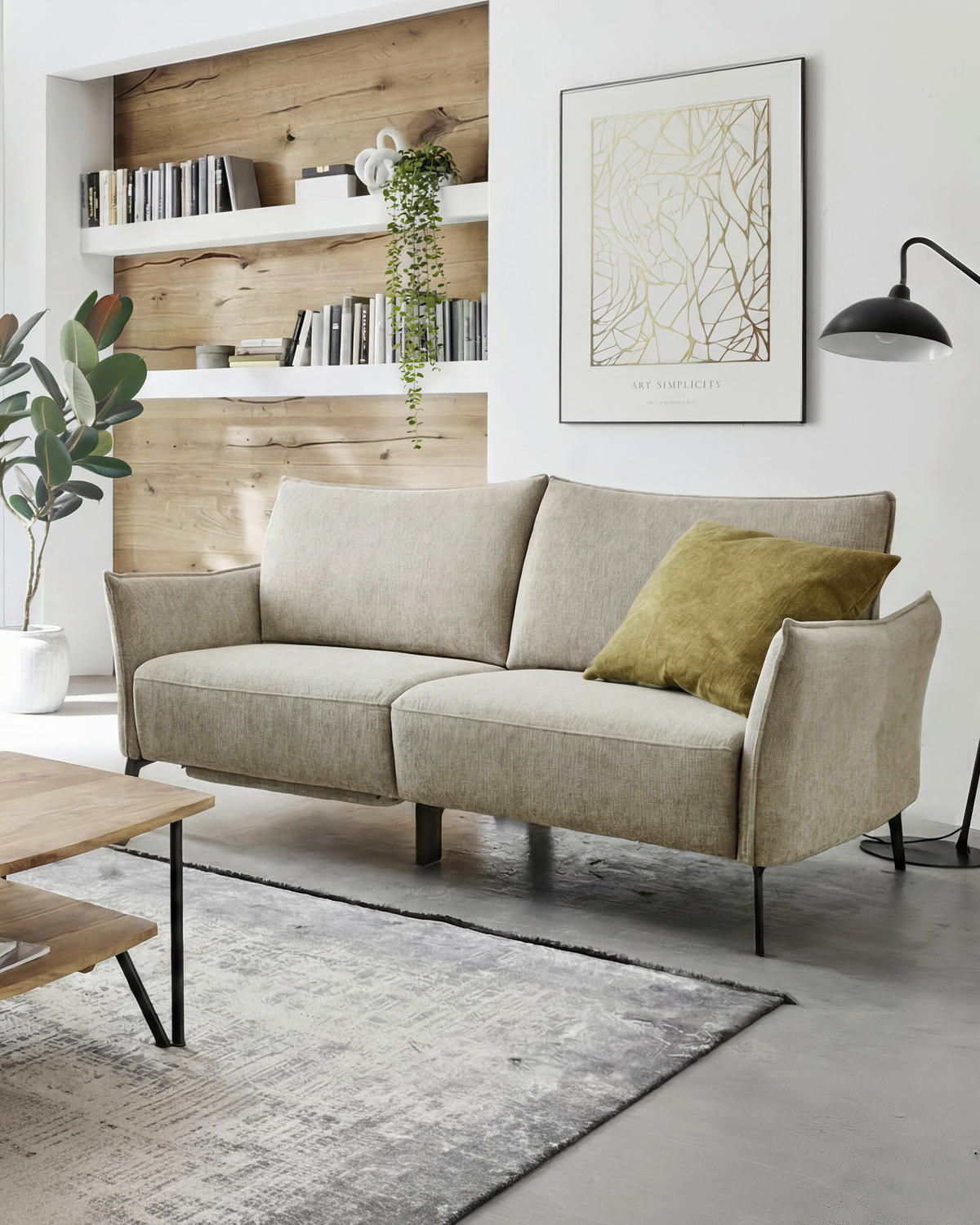 3-SITZER-SOFA Chenille Beige  - Beige/Schwarz, Konventionell, Textil/Metall (184/90/92cm) - Elegando