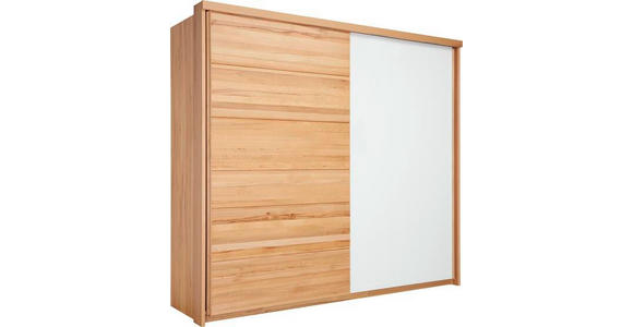 SCHWEBETÜRENSCHRANK  in Weiß, Buchefarben  - Buchefarben/Weiß, Natur, Glas/Holz (239/216/70cm) - Linea Natura