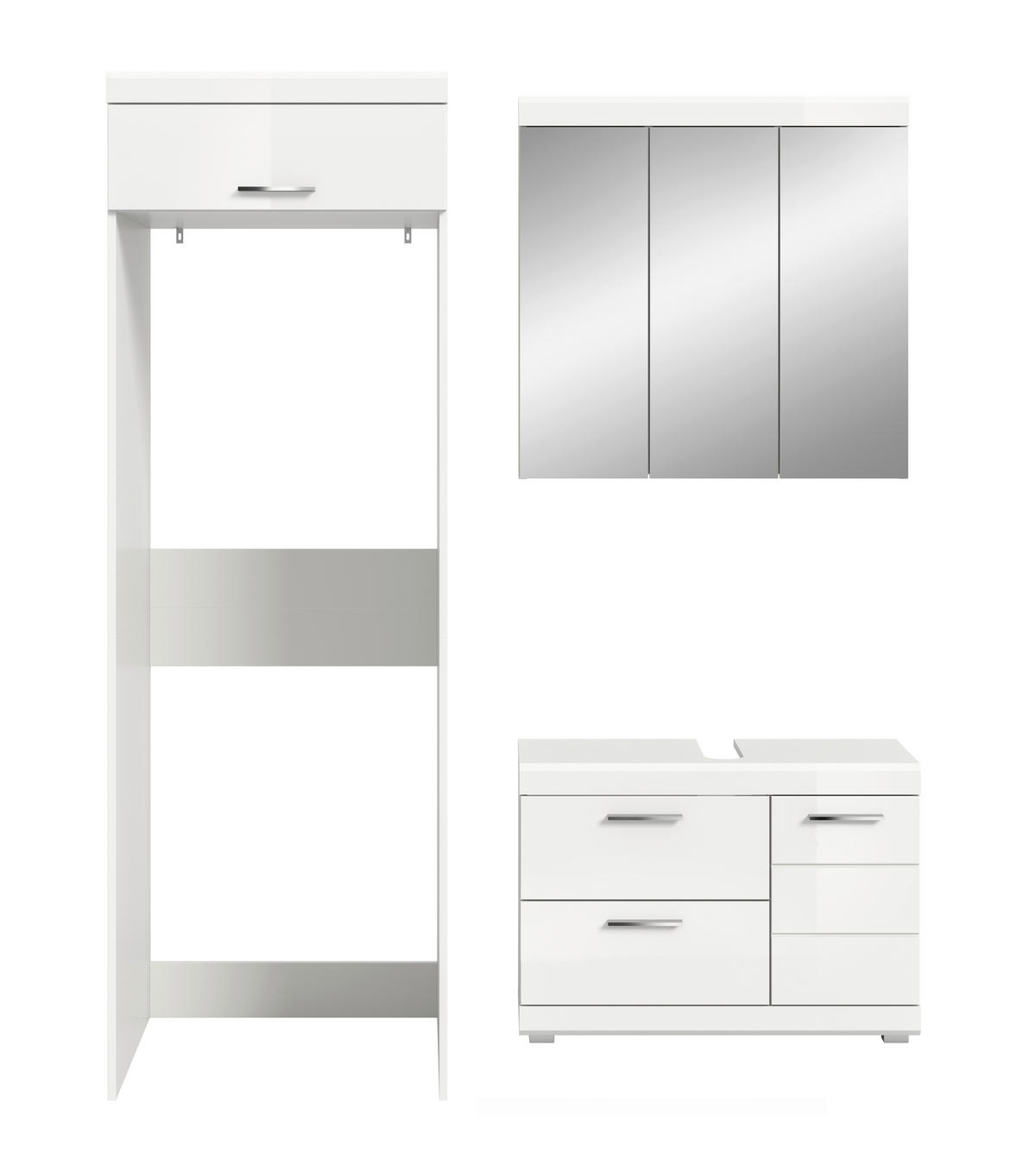 BADEZIMMER 3-teilig  in 161 cm  - Weiß Hochglanz/Silberfarben, Trend, Glas/Holzwerkstoff (161cm) - MID.YOU