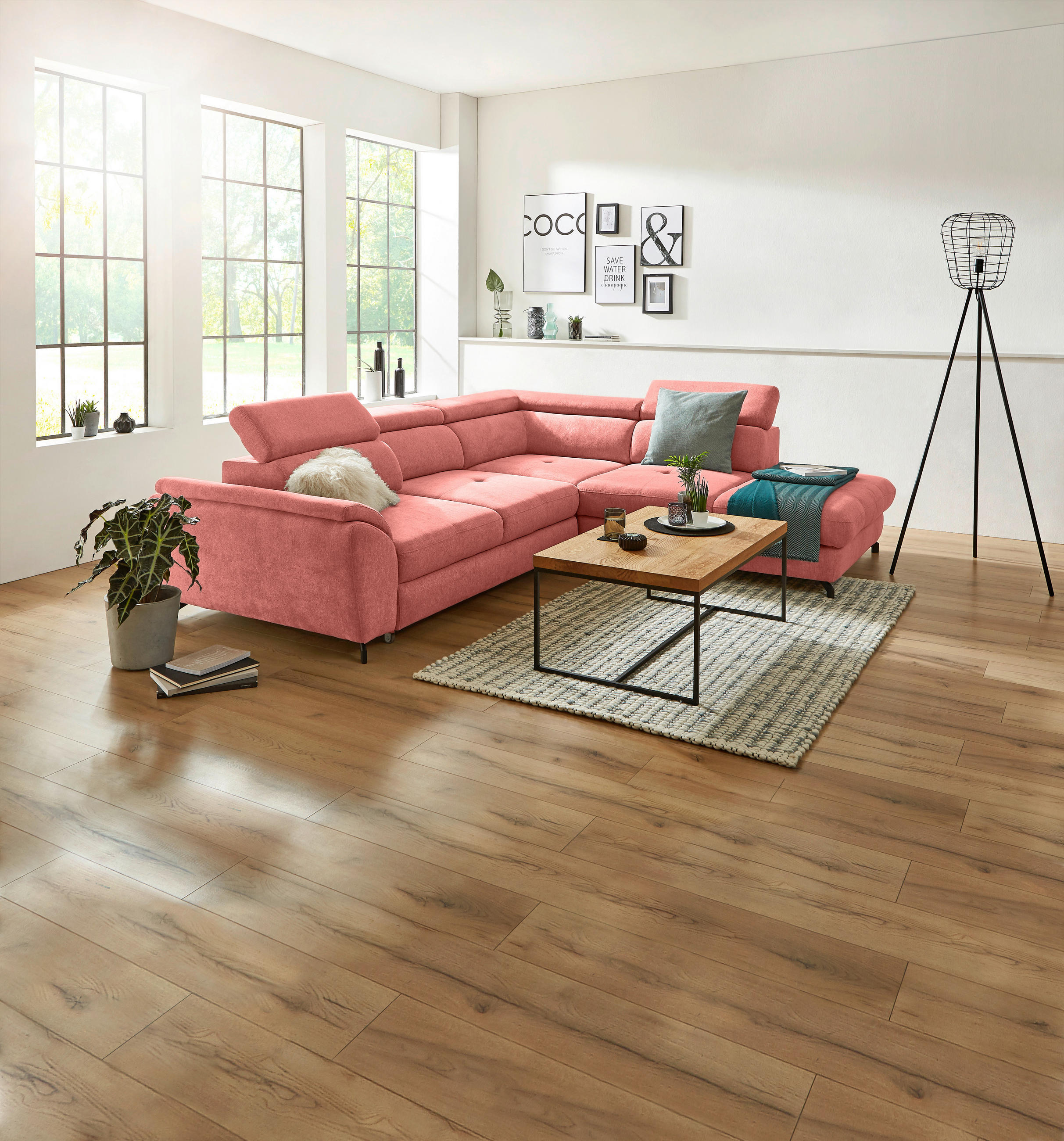 ECKSOFA inkl. Funktion Koralle Webstoff  - Koralle/Schwarz, Design, Textil/Metall (277/237cm) - Stylife