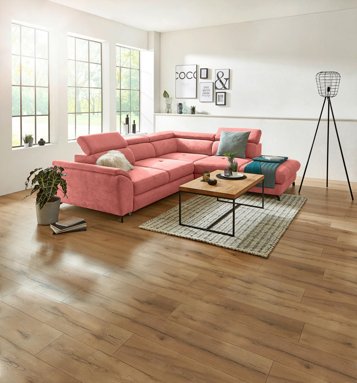 ECKSOFA in Webstoff Koralle  277/237 cm  - Koralle/Schwarz, Design, Textil/Metall (277/237cm) - Stylife