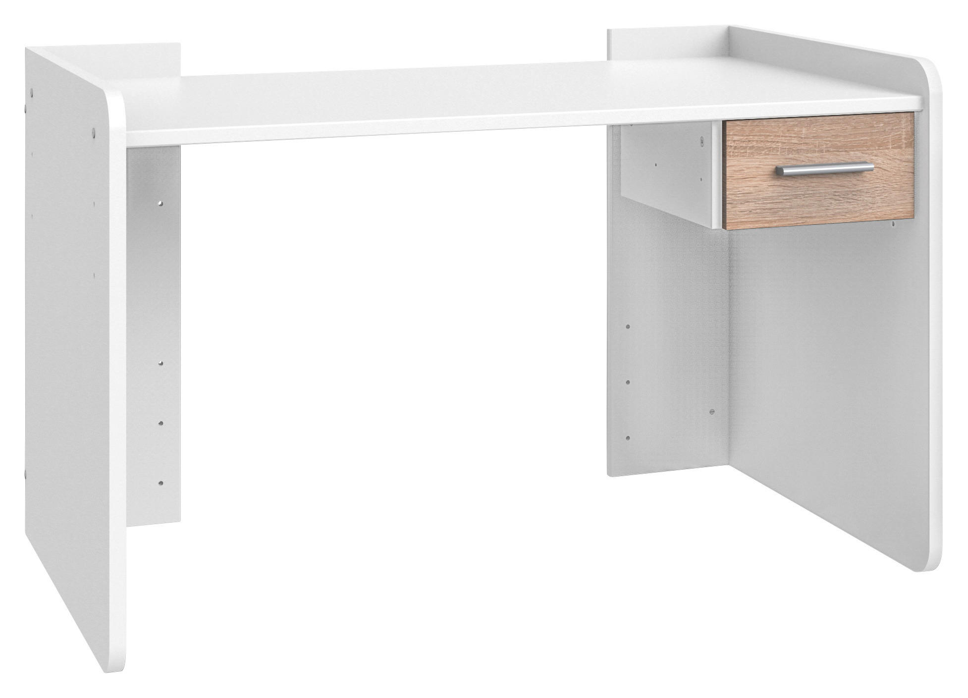 SCHREIBTISCH 124/70/77 cm  in Weiß, Eichefarben  - Eichefarben/Alufarben, KONVENTIONELL, Holzwerkstoff/Kunststoff (124/70/77cm) - Boxxx