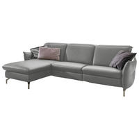 ECKSOFA in Echtleder Hellgrau  - Hellgrau/Nickelfarben, Modern, Leder/Metall (179/233cm) - Livetastic