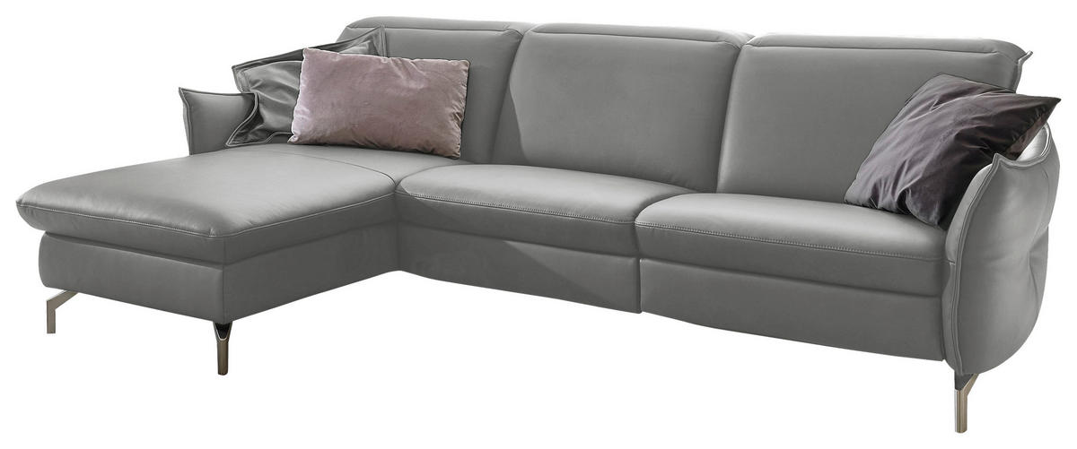ECKSOFA in Echtleder Hellgrau  - Hellgrau/Nickelfarben, Modern, Leder/Metall (179/233cm) - Livetastic