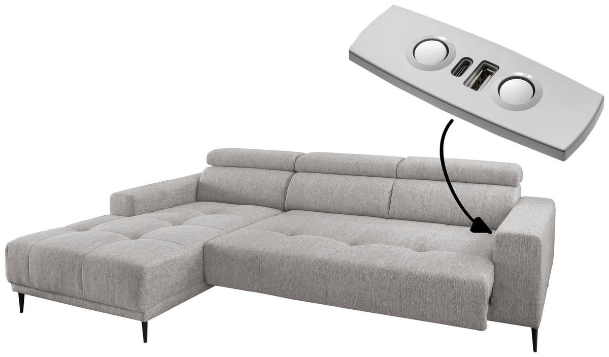 ECKSOFA in Chenille Grau  188/276 cm  - Schwarz/Grau, KONVENTIONELL, Textil/Metall (188/276cm) - Livetastic