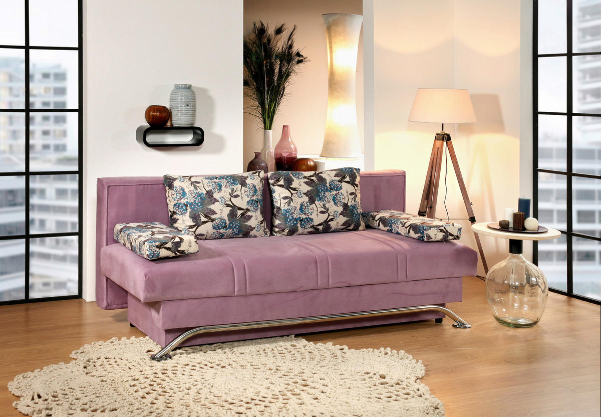 3-SED,  lila tekstil  - lila/črna, Design, tekstil (200/85/100cm) - Boxxx