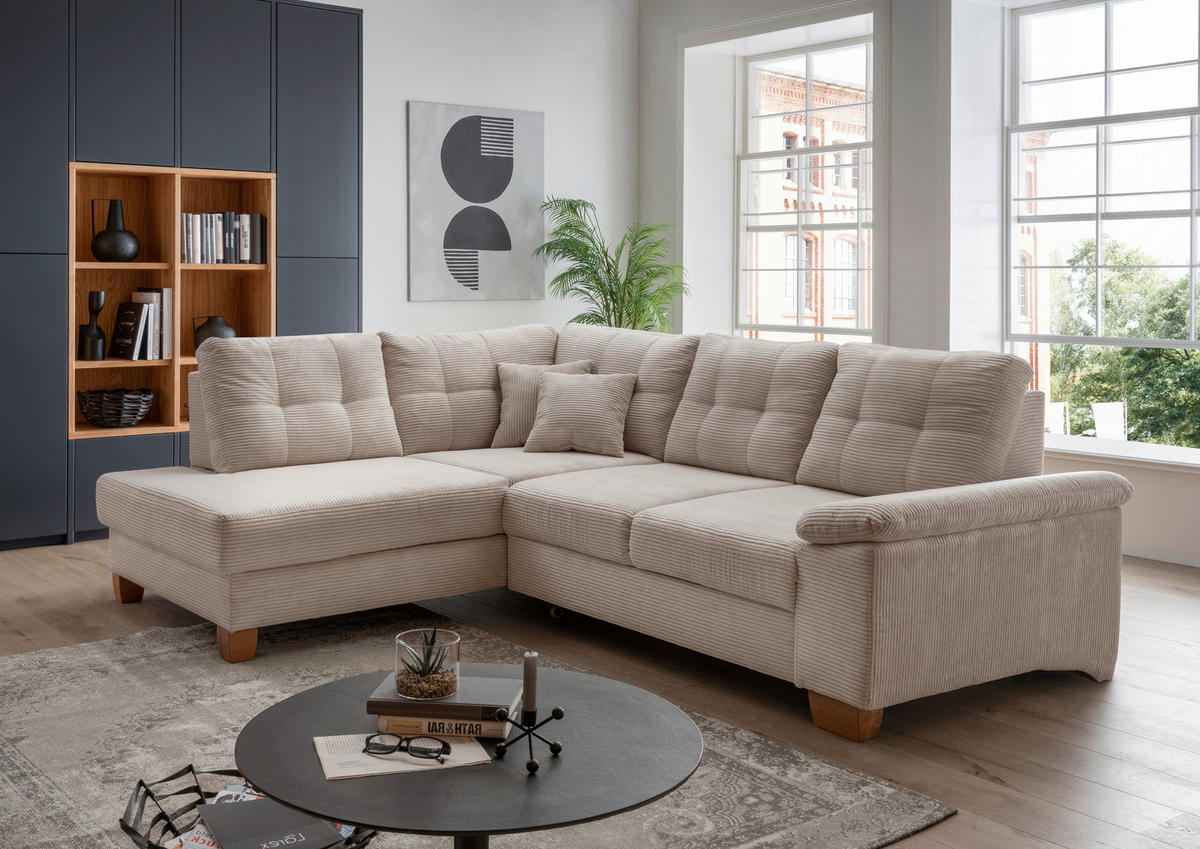 ECKSOFA in Cord Beige  - Beige/Naturfarben, Modern, Holz/Textil (206/274cm) - Livetastic