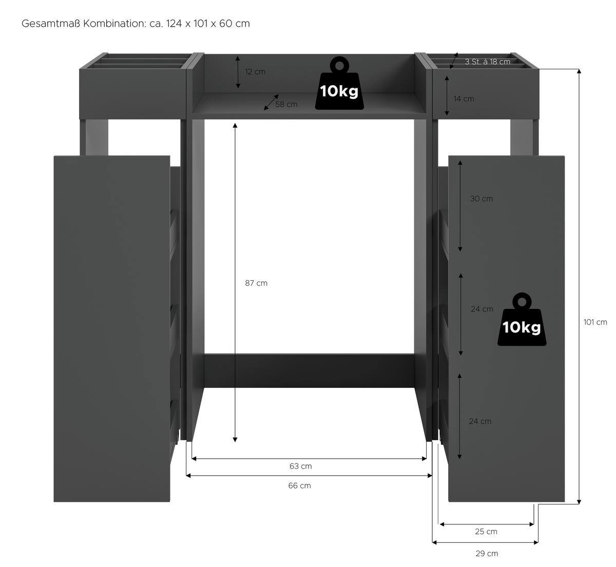 WASCHMASCHINENSCHRANK 124/101/60 cm Anthrazit  - Anthrazit/Schwarz, Basics, Holzwerkstoff/Kunststoff (124/101/60cm) - MID.YOU