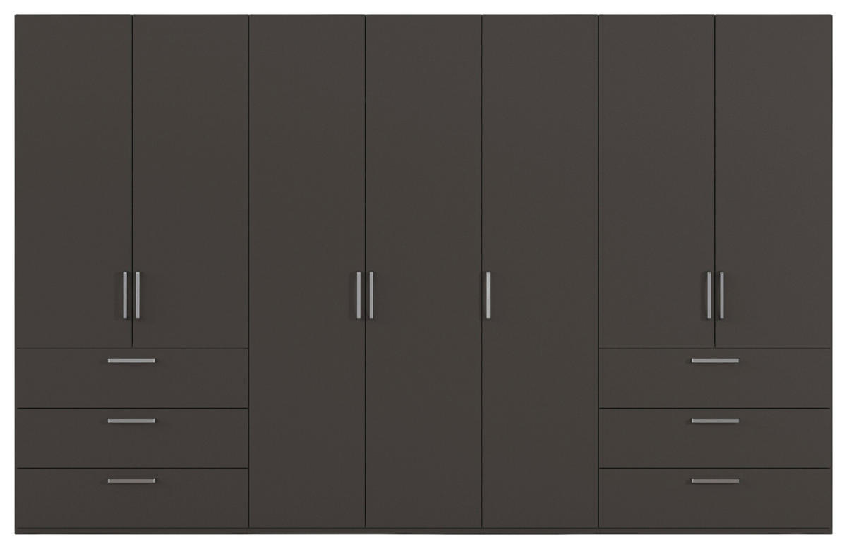 DREHTÜRENSCHRANK 350/235/61 cm,  in Graphitfarben, 7-türig  - Edelstahlfarben/Graphitfarben, Basics, Holzwerkstoff/Metall (350/235/61cm) - Novel