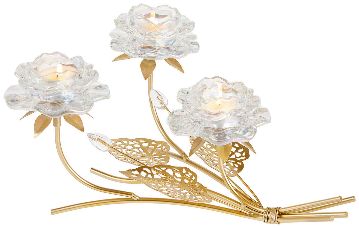 TEELICHTHALTER  - Klar/Goldfarben, LIFESTYLE, Glas/Metall (30/25/15,5cm) - Ambia Home
