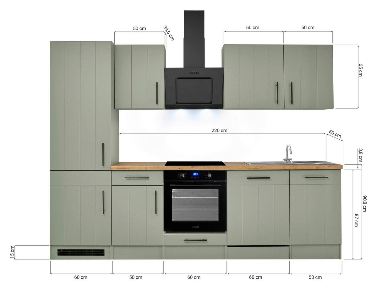 KÜCHENBLOCK 280 cm   in Wildeiche, Schilfgrün  - Schilfgrün/Wildeiche, Trend, Holzwerkstoff/Metall (280cm) - Respekta