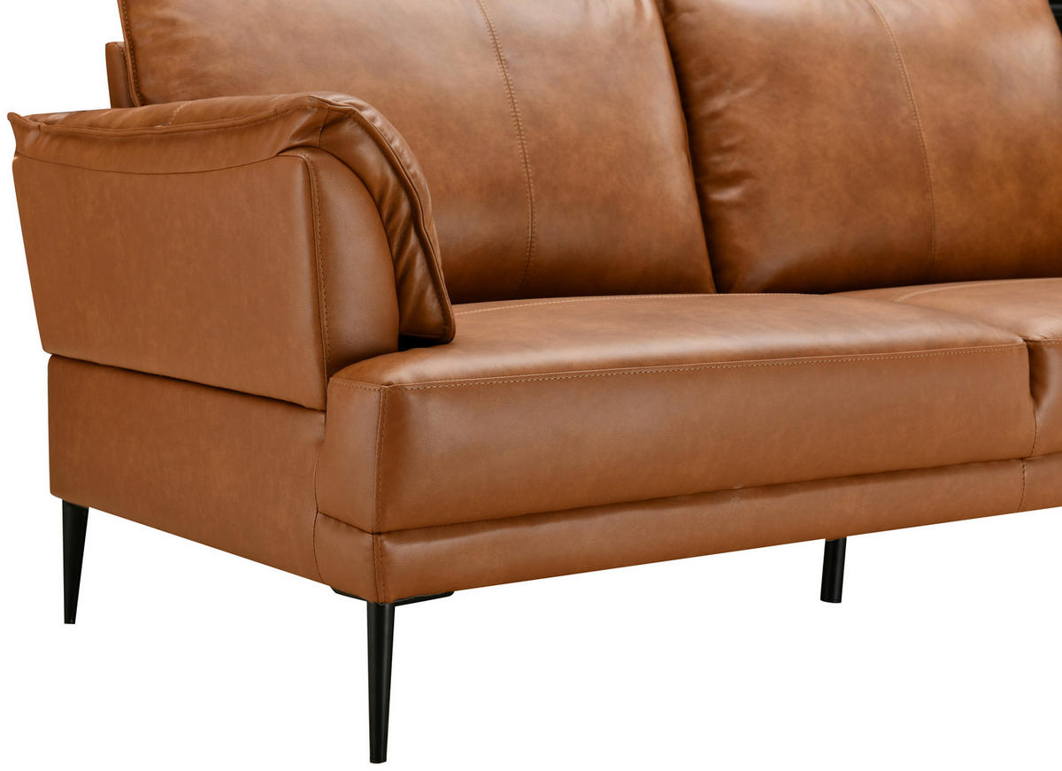 2-SITZER-SOFA Cognac Echtleder Lederlook  - Cognac/Schwarz, Design, Leder/Holz (195/87/90cm) - MID.YOU