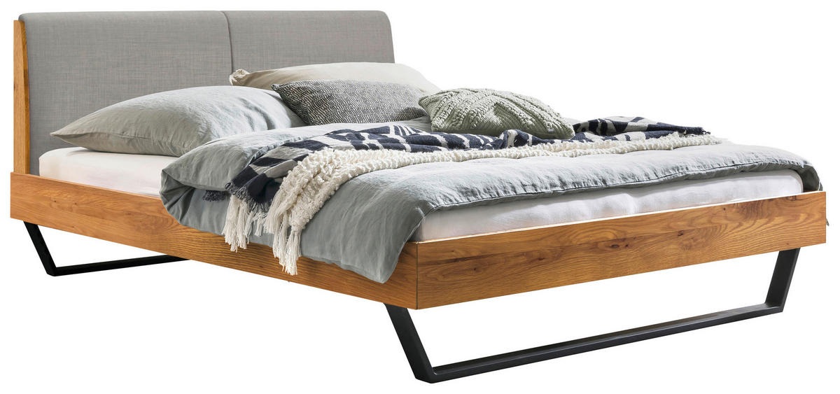 BETT 160/200 cm  in Anthrazit, Wildeiche  - Wildeiche/Anthrazit, Natur, Holz/Metall (160/200cm) - Hasena