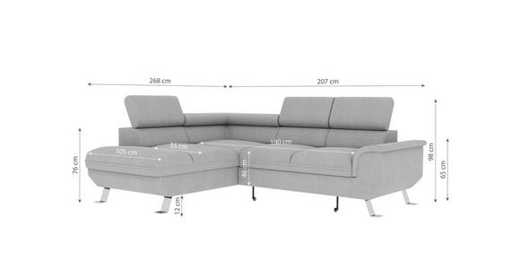 ECKSOFA Creme Struktur  - Silberfarben/Creme, KONVENTIONELL, Textil/Metall (207/268cm) - Carryhome