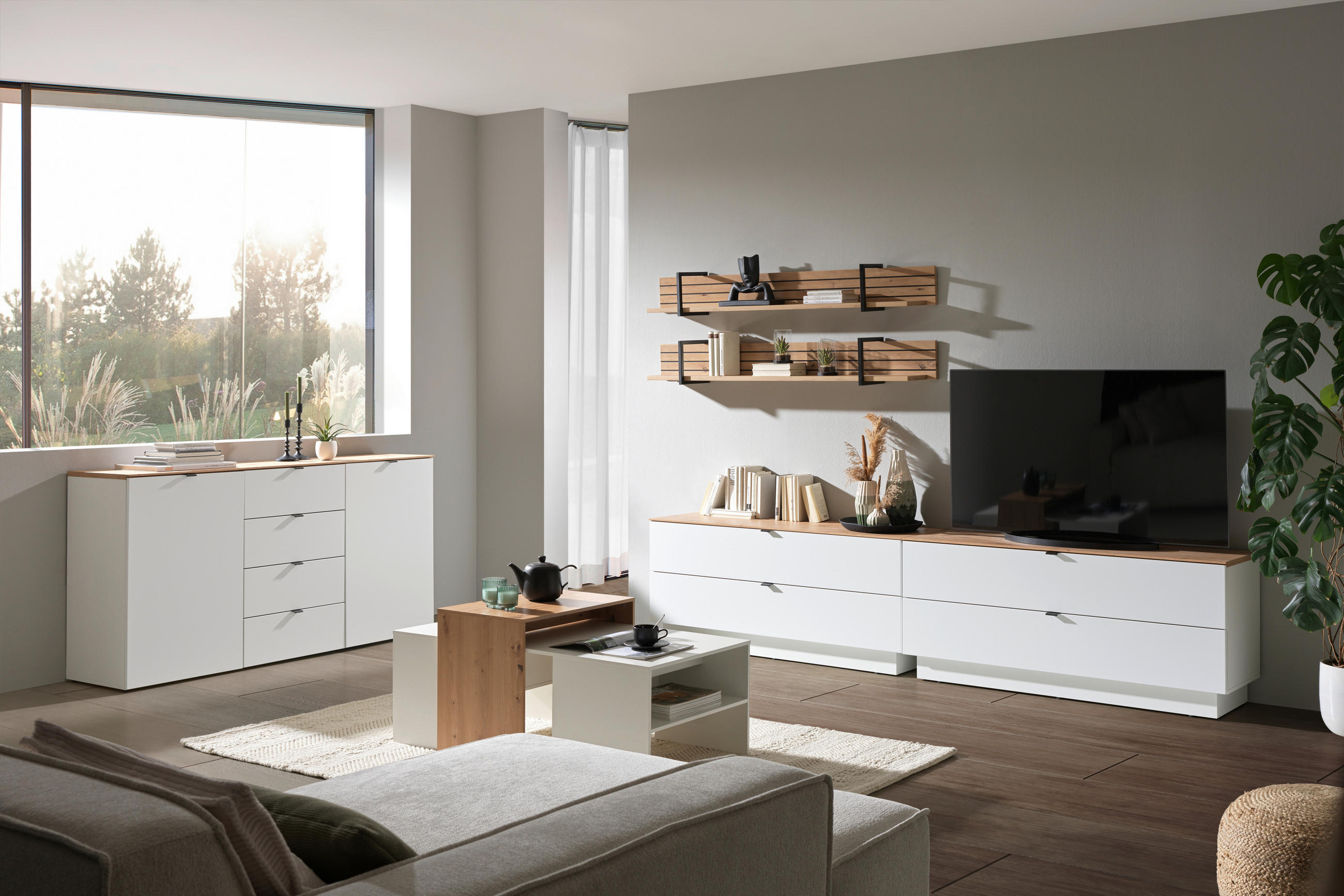 TV-ELEMENT - Schwarz/Weiß, MODERN, Holzwerkstoff/Metall (140/62/44cm) - Hom`in