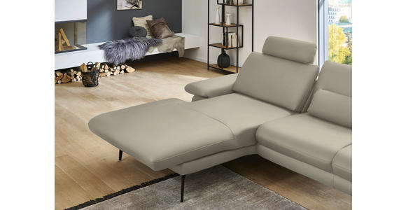 ECKSOFA in Echtleder Ecru 180/310 cm - Ecru/Schwarz, Design, Leder/Metall (180/310cm) - Dieter Knoll