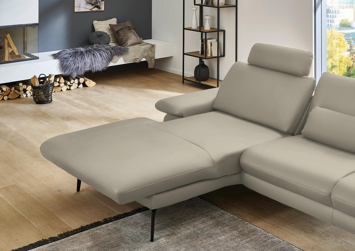ECKSOFA in Echtleder Ecru  - Ecru/Schwarz, Design, Leder/Metall (180/310cm) - Dieter Knoll