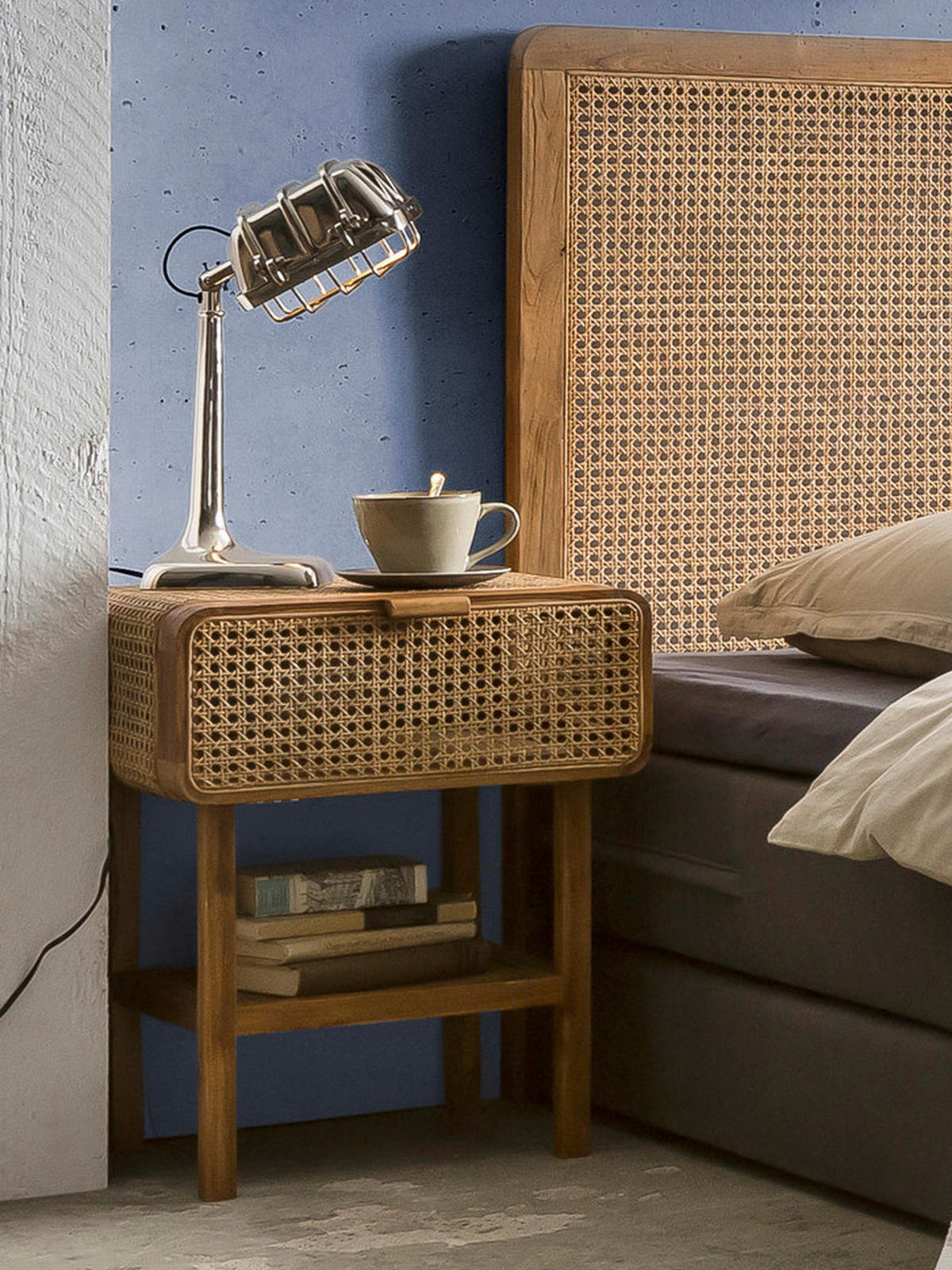 NACHTSCHRANK 48/60/45 cm Rattan, Teakholz massiv  - Naturfarben, Basics, Holz (48/60/45cm) - Livetastic