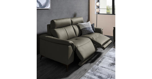 3-SITZER-SOFA  in Echtleder Grau   - Schwarz/Grau, Design, Leder/Metall (207/107/98cm) - Belluti