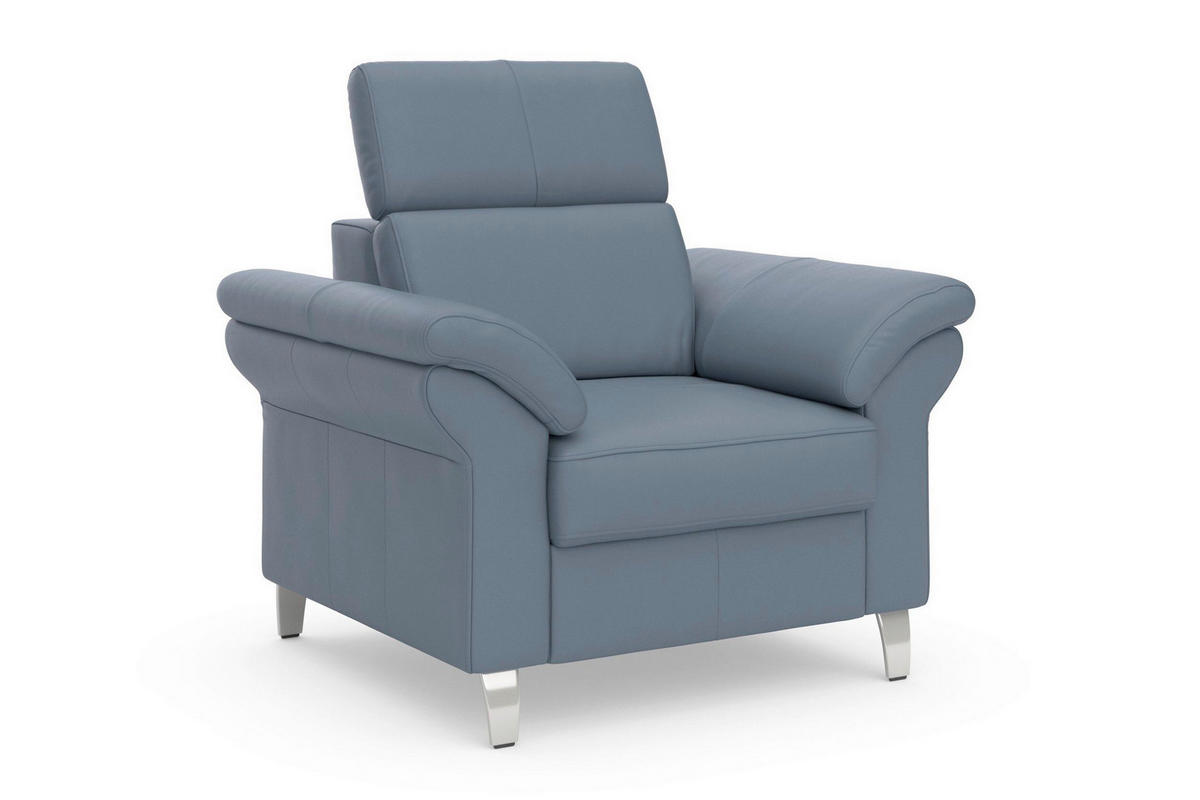 SESSEL in Echtleder Graublau  - Chromfarben/Graublau, Basics, Leder/Metall (101/84/93cm) - Sit & More