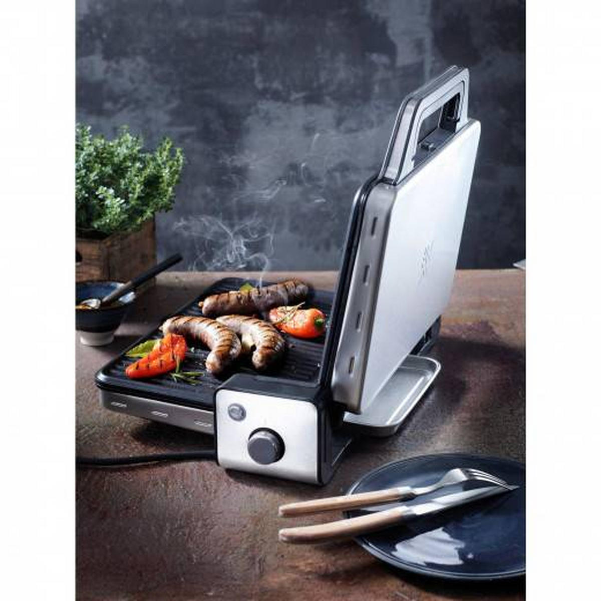 KONTAKTGRILL LONO  - Silberfarben/Schwarz, Design, Metall (45/13,6/36,6cm) - WMF